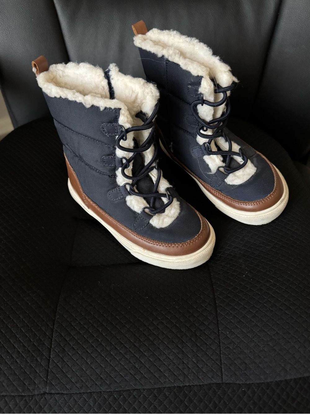 Old Navy Navy and Brown Faux-Shearling Lace-Up Kids Winter Boots